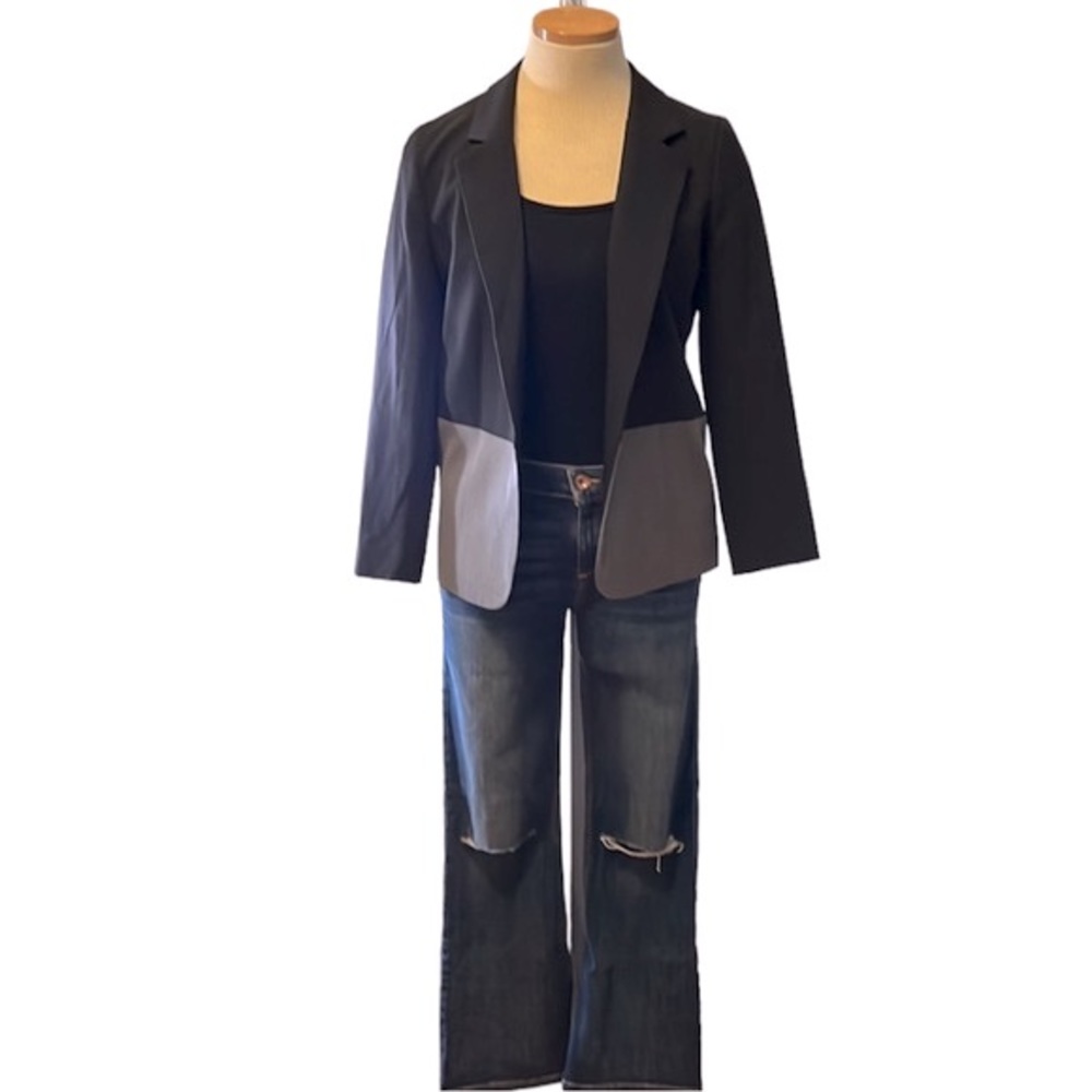 Aqua Open Front Color Block Blazer, Gray/Black, S… - image 7